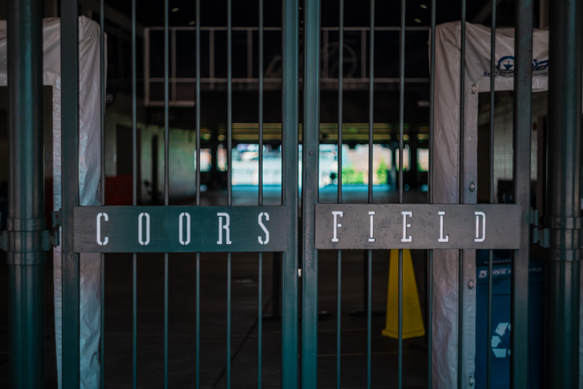 Photo from Sony A7rII of Coors Field’s closed gates while the baseball season is postponed.